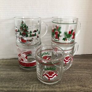 Vtg Festive Holiday Glass Mugs